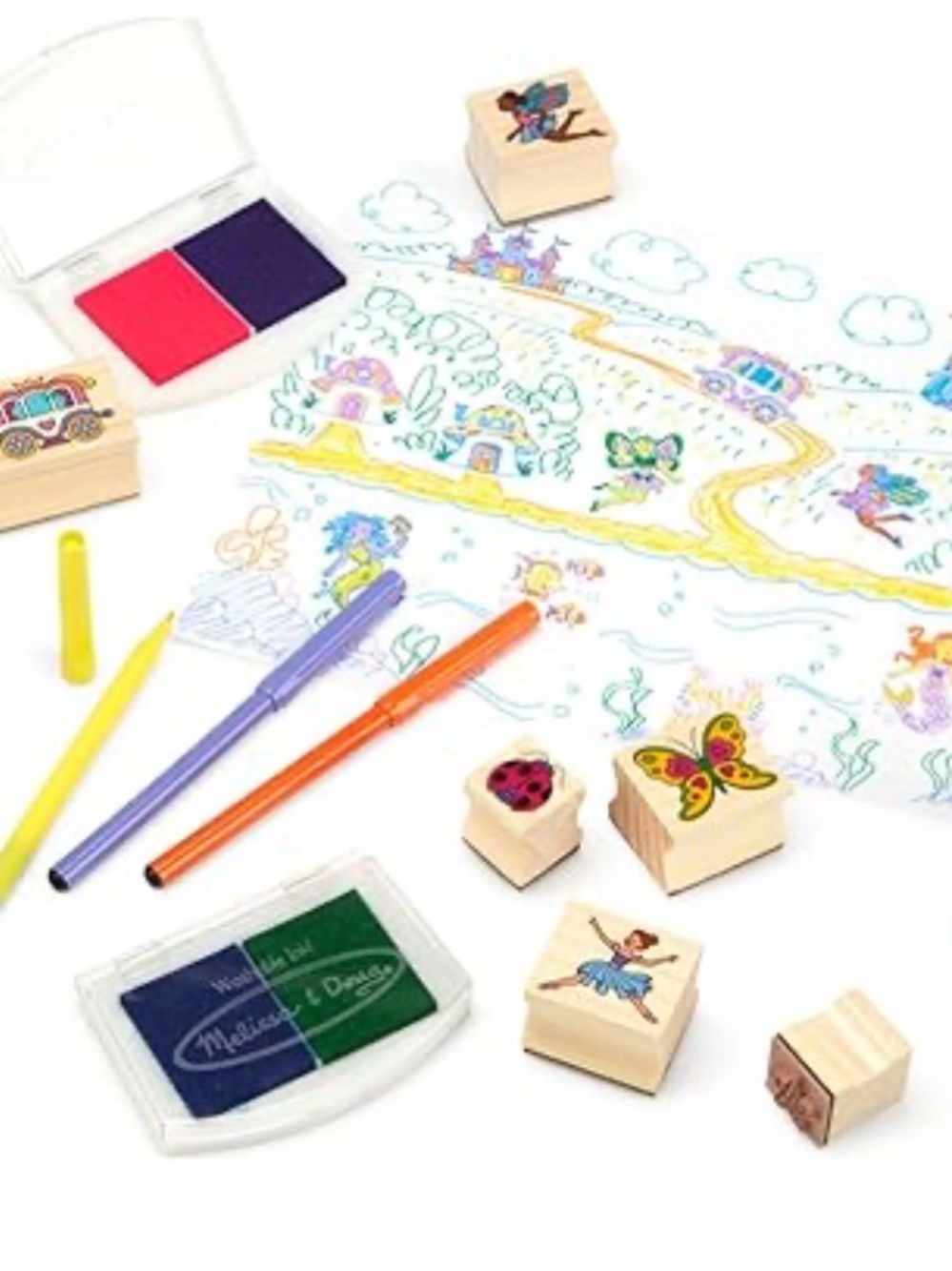 Melissa & Doug Fairy Tale Wooden Stamp Set - New in Wooden Box - Picture 3 of 4